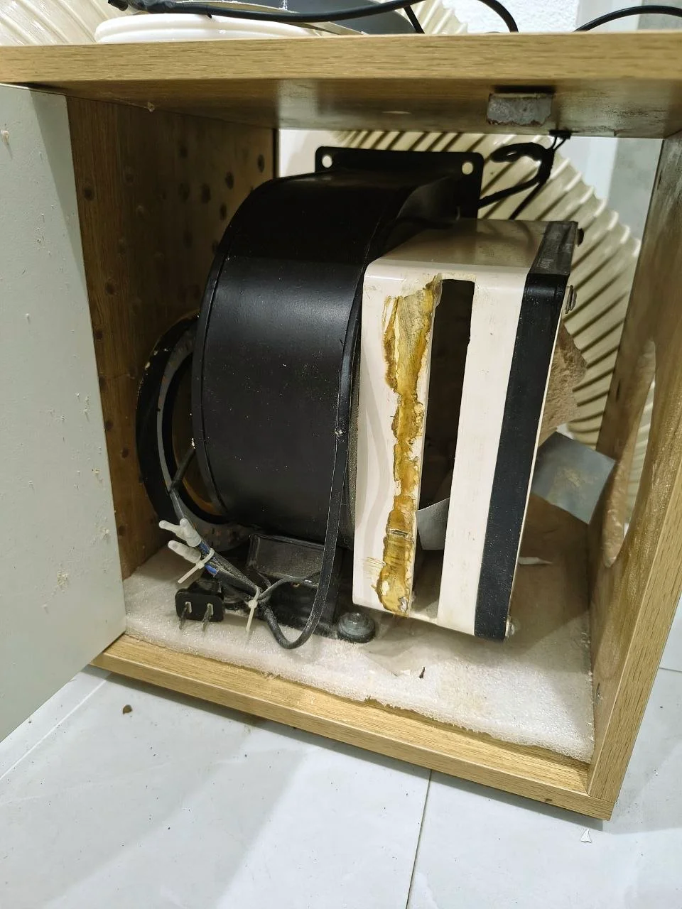 Version 0.2 pedicure dust collector prototype built inside a bedside table